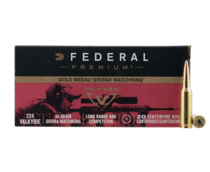 Federal Gold Medal Premium Rifle Ammo Brass .224 Valkyrie 20-Rounds 90 Grain Sierra MatchKing BTHP