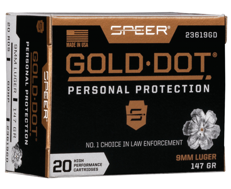 108159.png Speer Gold Dot Personal Protection Ammo 9mm 20-Rounds 147 Grain Hollow Point - Image 1