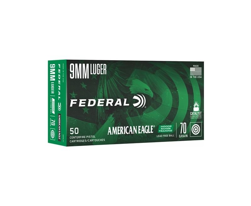Federal-American-Eagle-Indoor-Range-Training-AE19LF1-604544656565.jpg Federal American Eagle Indoor Range Training Brass 9mm 70 Grain 50-Rounds Lead-Free - Image 1
