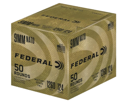 Federal Military Grade Brass 9mm 124 Grain 50-Rounds FMJ