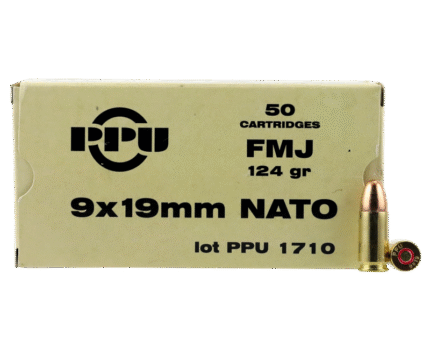 PPU Mil-Spec Brass 9mm 124-Grain 50-Rounds FMJ